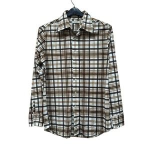 Vintage Brown White Plaid Shirt Disco
